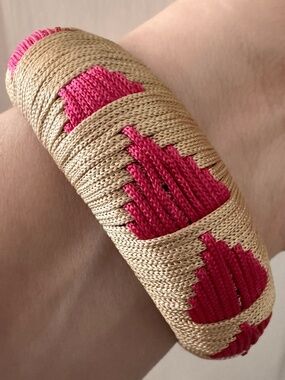 Anthropologie Woven Bangle Bracelet Pink & Natural Boho Statement NWT